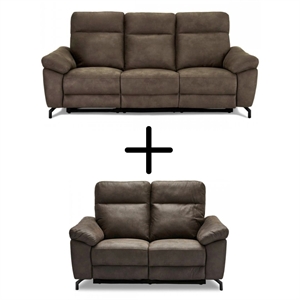 Dallas 3+2 pers. sofa - 4 reclinere - Taupe mikrofiber stof - Mål: 222 x 162 cm.